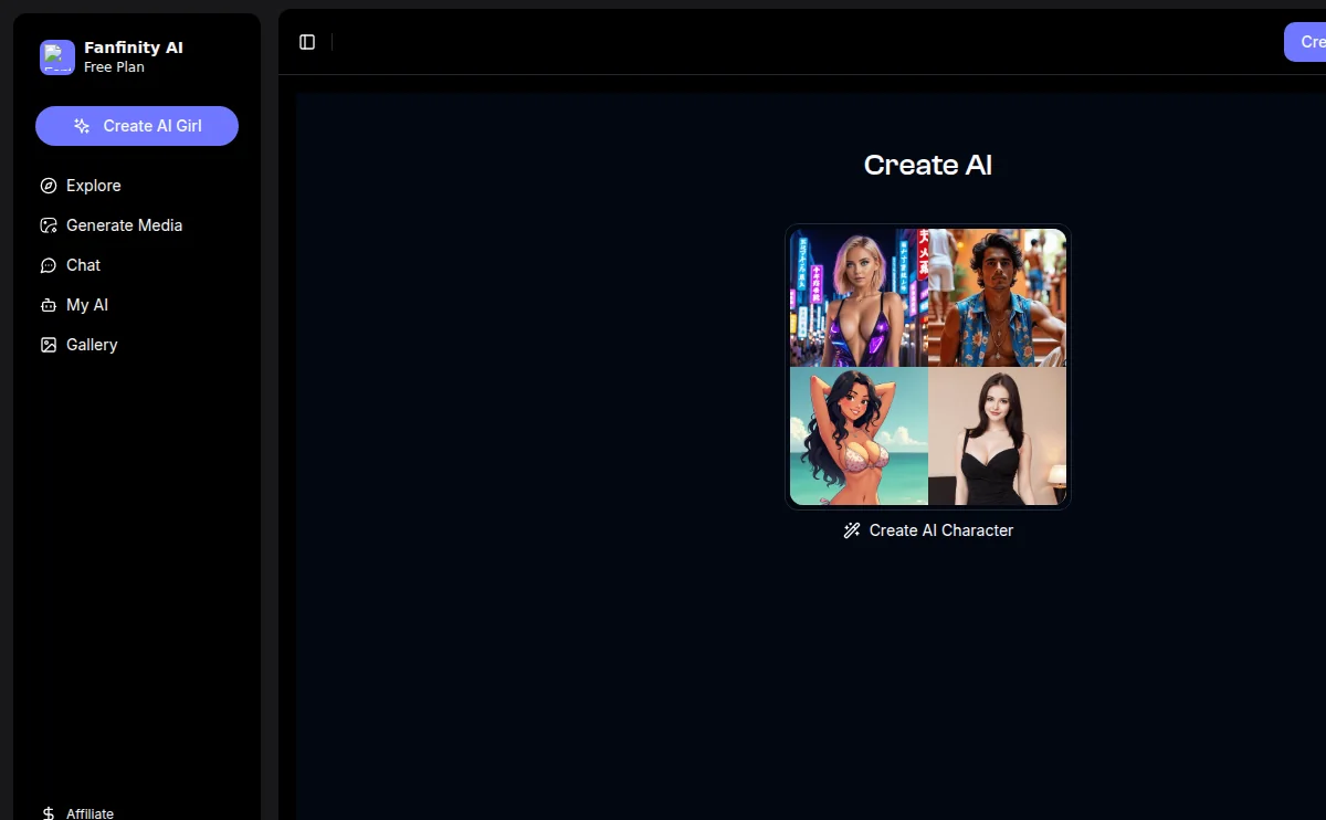 Fanfinity Create AI character workflow