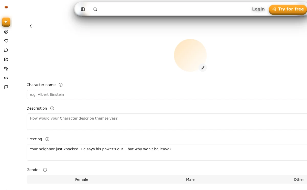 GoonHub interactive character builder form