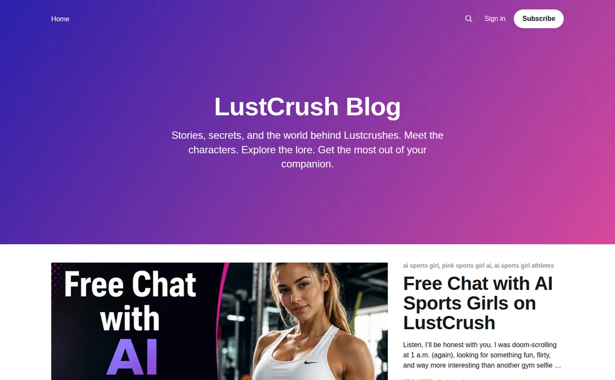LustCrush blog interface
