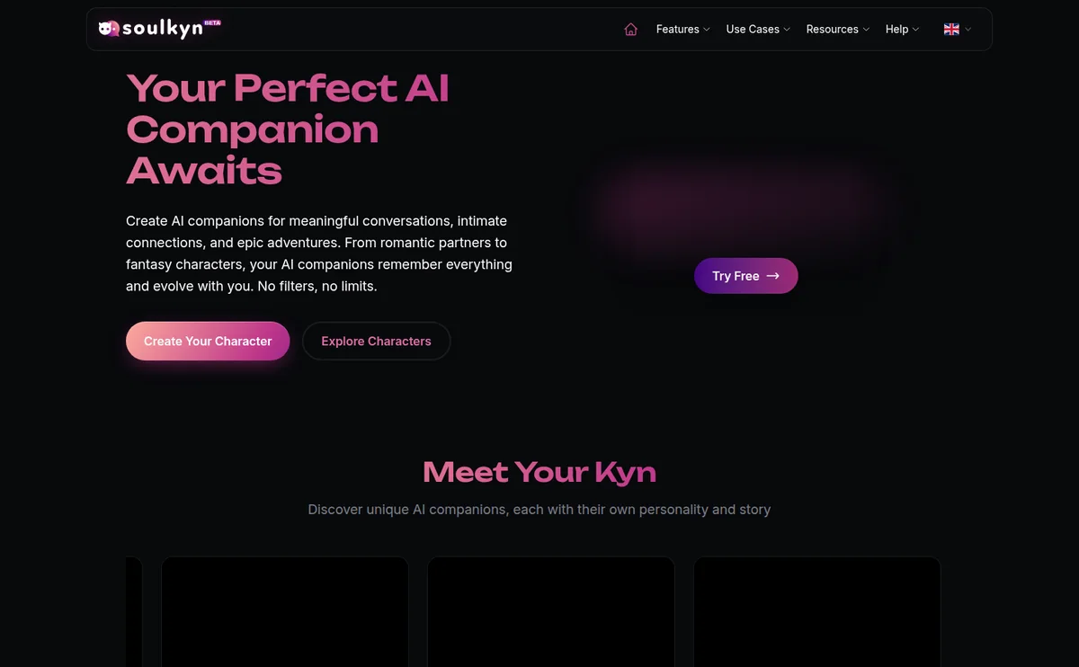 Soulkyn website interface