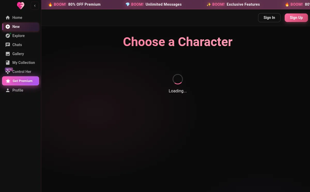 FeelReal character browser interface