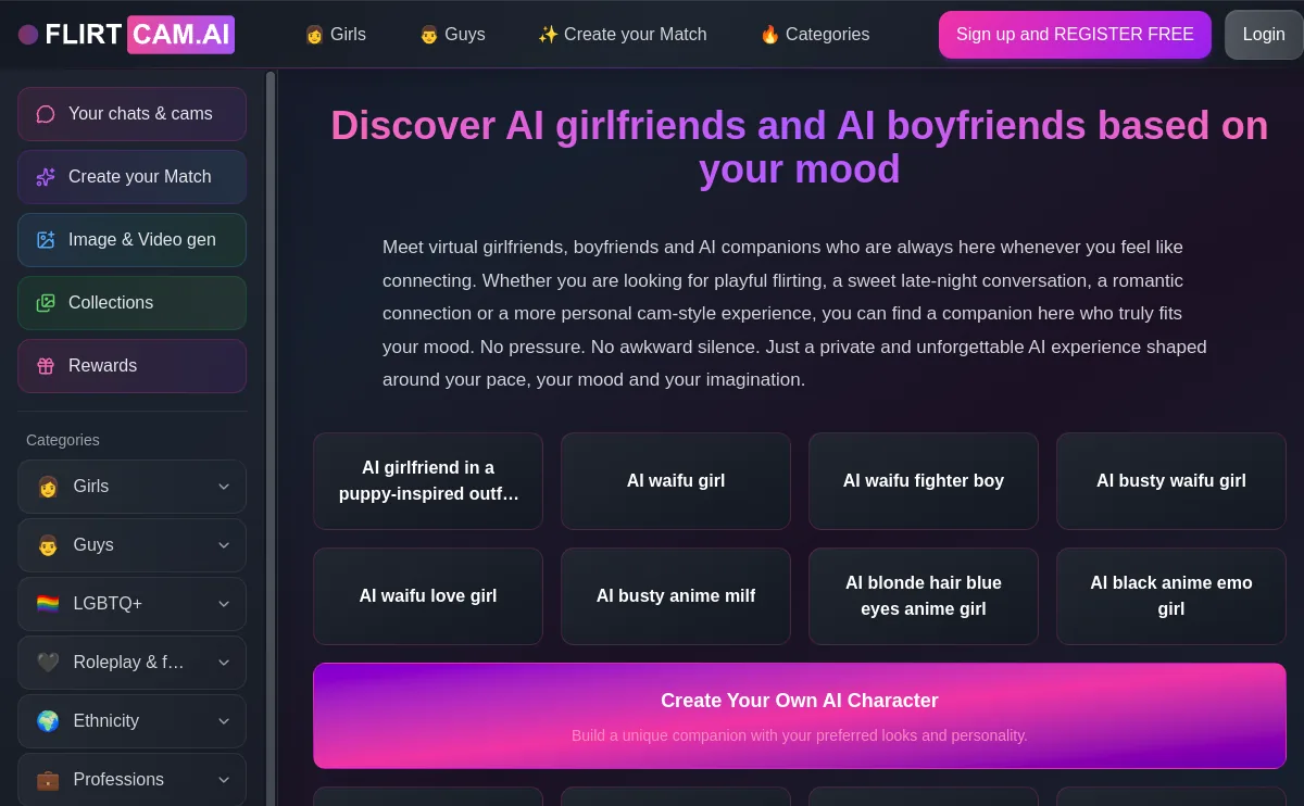 FLIRTcam AI companion interface